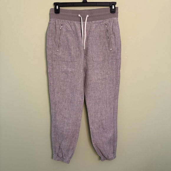 Athleta women Heather Gray Joggers linen elastic stretch waist size 4 - Picture 1 of 7
